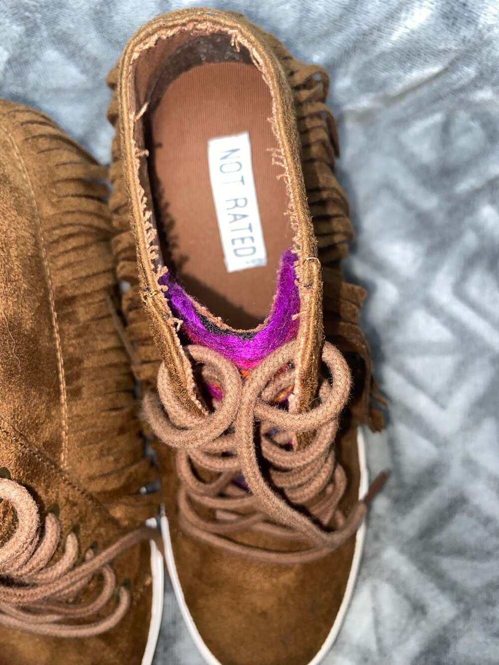 Not Rated Nick Brown Micro Suede Fringe Hidden Wedge Sneaker - Picture 6 of 7